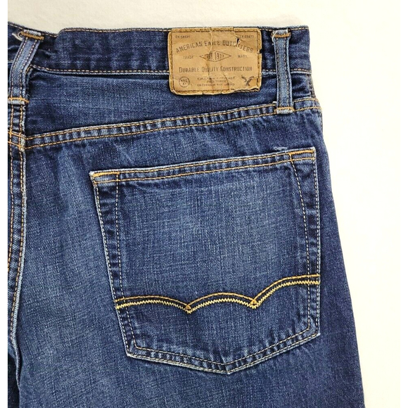 American Eagle Men's 34x30 Relaxed Straight Denim Blue Jeans - Picture 3 of 7